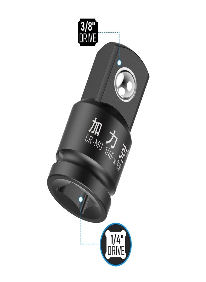 FOCMKEAS 2 PCS Impact Socket Adapter and Reducer 1/4" Drive(F) to 3/8"(M) for Ratchet Wrench, Female to Male, CR-MO,(Black) - Image 2