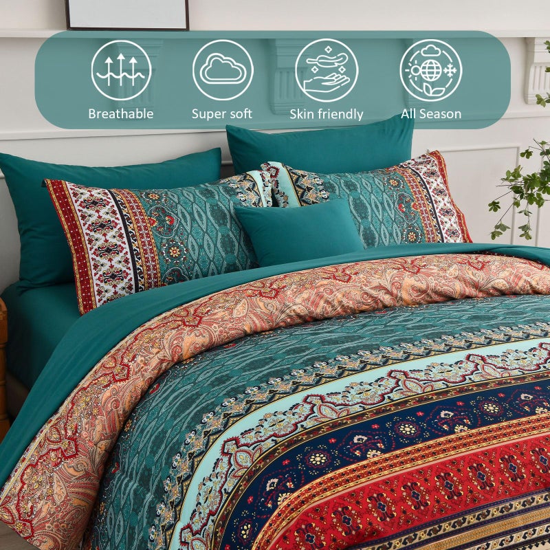 Cottolester Boho King Size Comforter Set 8 Pieces,Green and Brown Bohemian Striped Bed in a Bag,Floral Soft Microfiber Bedding Comforter Set - Image 3