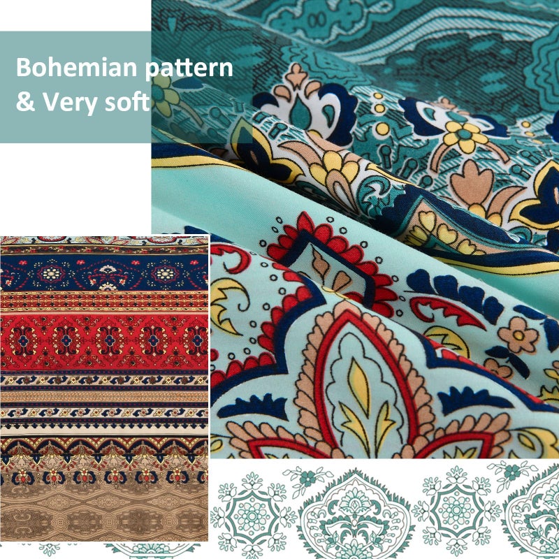 Cottolester Boho King Size Comforter Set 8 Pieces,Green and Brown Bohemian Striped Bed in a Bag,Floral Soft Microfiber Bedding Comforter Set - Image 4