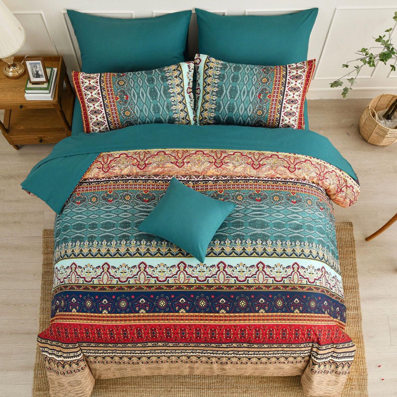 Cottolester Boho King Size Comforter Set 8 Pieces,Green and Brown Bohemian Striped Bed in a Bag,Floral Soft Microfiber Bedding Comforter Set - Image 5