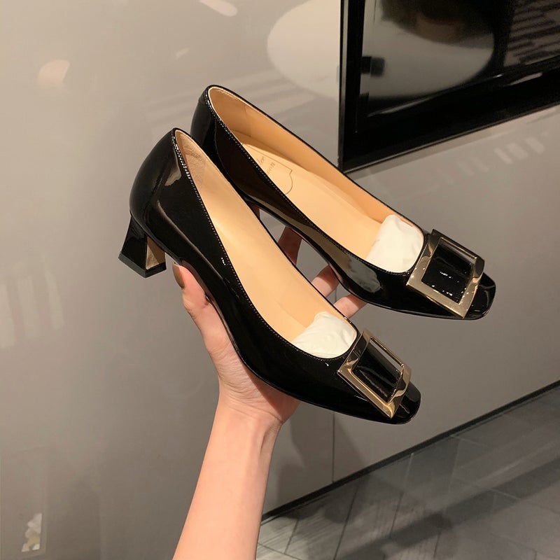 Grape Mom Studiolee Danish Girl ~ Classic Square Buckle Low-Cut Low Heel Flat Commuter Shoes High Heels - Image 3
