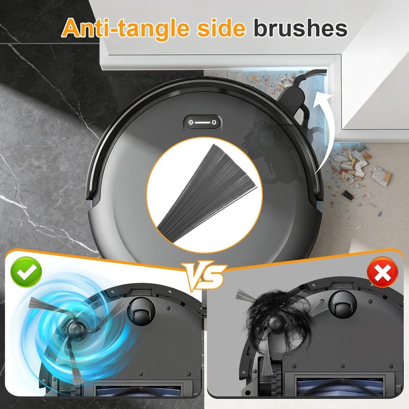 أف أف ساين 28 قطعة قطع غيار متوافقة مع مكنسة Eufy C10 الروبوتية، طقم ملحقات RoboVac ذاتية التفريغ 2 فرش دوارة، 8 أكياس غبار، 8 فرش جانبية، 8 مجموعات مرشحات - Image 4