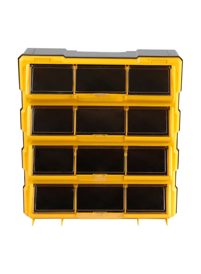 Alkon Plastic Component Organizer with 12 Pockets ACO 12PTL Small Parts Storage Unit | Organization Cabinet | Office Supplies | Stationary | Nuts, Screws & Bolts | Small Hardware | Workshop & Garage | DIY | Hobbies | Crafts | LEGO | Toys | Collectables | Sewing | Jewellery | Pharmacy | Medicine | Clinic | Hospital | Shop | Mobile | Electronics | Cables - Image 1