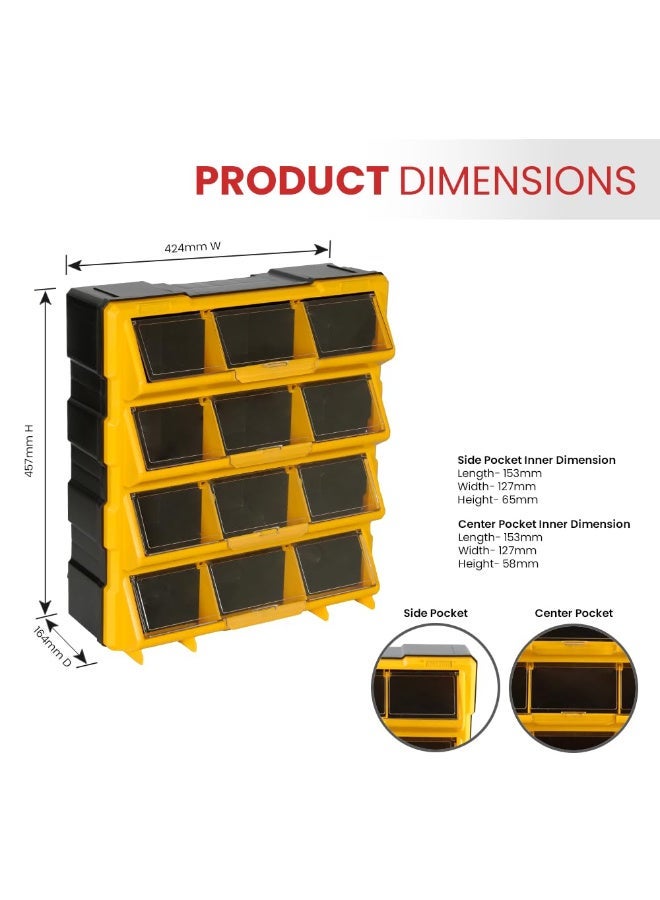Alkon Plastic Component Organizer with 12 Pockets ACO 12PTL Small Parts Storage Unit | Organization Cabinet | Office Supplies | Stationary | Nuts, Screws & Bolts | Small Hardware | Workshop & Garage | DIY | Hobbies | Crafts | LEGO | Toys | Collectables | Sewing | Jewellery | Pharmacy | Medicine | Clinic | Hospital | Shop | Mobile | Electronics | Cables - Image 2