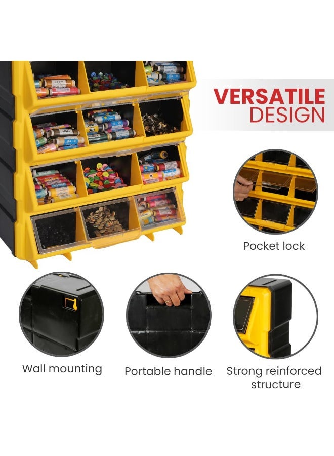Alkon Plastic Component Organizer with 12 Pockets ACO 12PTL Small Parts Storage Unit | Organization Cabinet | Office Supplies | Stationary | Nuts, Screws & Bolts | Small Hardware | Workshop & Garage | DIY | Hobbies | Crafts | LEGO | Toys | Collectables | Sewing | Jewellery | Pharmacy | Medicine | Clinic | Hospital | Shop | Mobile | Electronics | Cables - Image 3