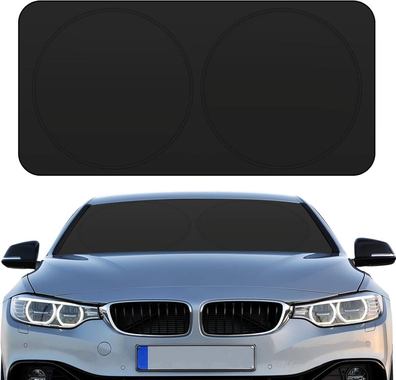 Woanger Windshield Sun Shade Foldable Car Front Window Covers for Car Accessories Sun Heat UV Rays Visor Protector Protection for Universal Cars SUV Truck (Solid Black) - Image 1