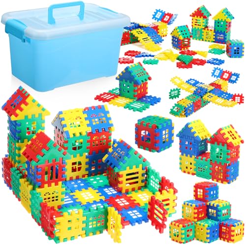 Sonwyoung 155 Pieces Interlocking Building Blocks for Kids with Storage Box Building Toys Waffle Blocks for Kids Construction Learning Educational Toy Sets - Image 1