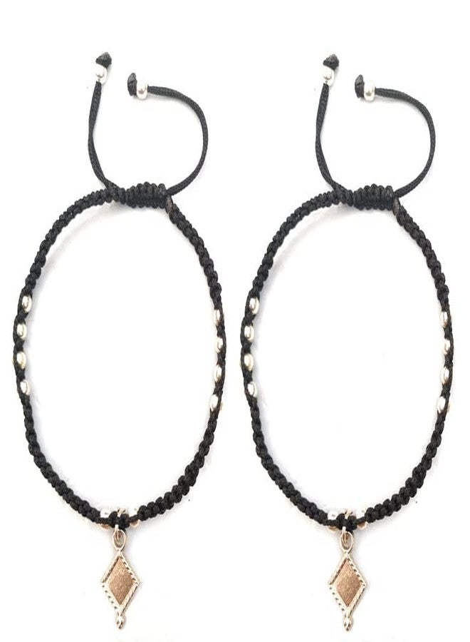 Jyokrish Handmade Adjustable Black silk Thread hanging choker (Brfi) Anklet For Women | girls | Payal |Adult |Free Size |Pair of 1| Nazariya - Image 2
