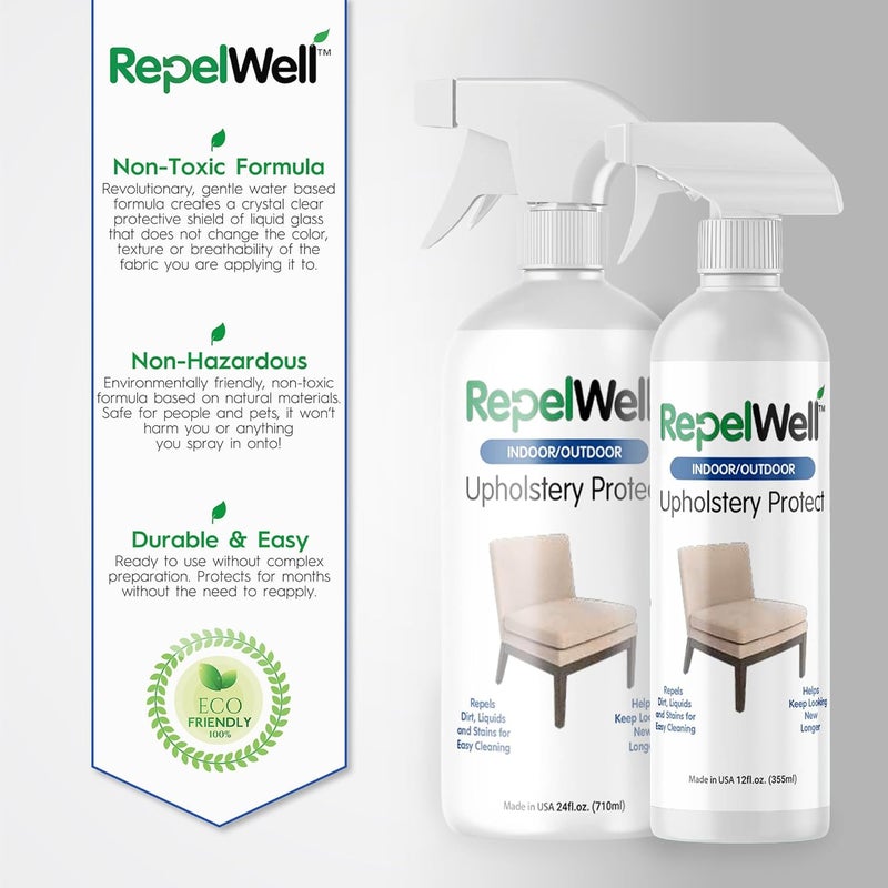 RepelWell Upholstery Protect Stain & Water Repellent Spray (24oz) Eco-Friendly, Pet-Safe Spray Keeps Your Fabric, Leather & Suede Upholstery Looking Like New Room to room portable - Image 5