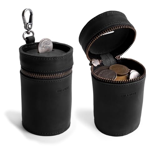 Hide & Drink Hide Drink Money Box Piggy Bank Bucket Zippered Pouch Cash Organizer Coin Case Full Grain Leather Handmade Charcoal Black - Image 1