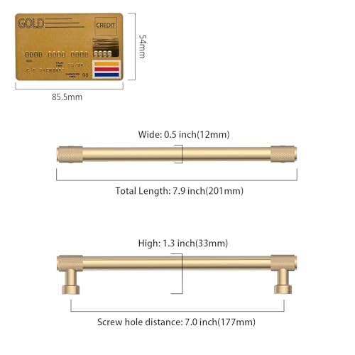 Coinkoly 10 Pack 7177mm Brushed Gold Cabinet Pulls Knurled Kitchen Cabinet Handles Drawer Pulls Cupboard Hardware for Cabinets - Image 3