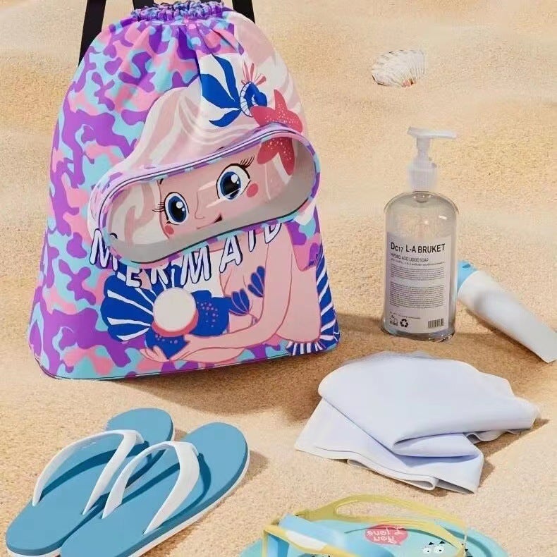 Swimming Bag Childrens Dry and Wet Separate Waterproof Storage Bag for Boys and Girls Sports Portable Cute Cartoon Beach Backpack Pink small size