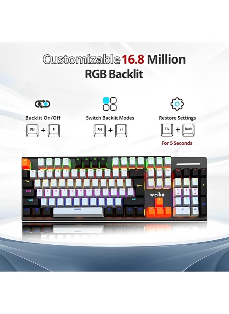 Weibo - WB-680 Mechanical Gaming Keyboard Red Switch 104 Keys, Mechanical Keyboard with RGB Backlit Hot Swap USB-C Wired PBT Keycaps 18 Dedicated Media Keys for PC Gaming and Home - Image 1