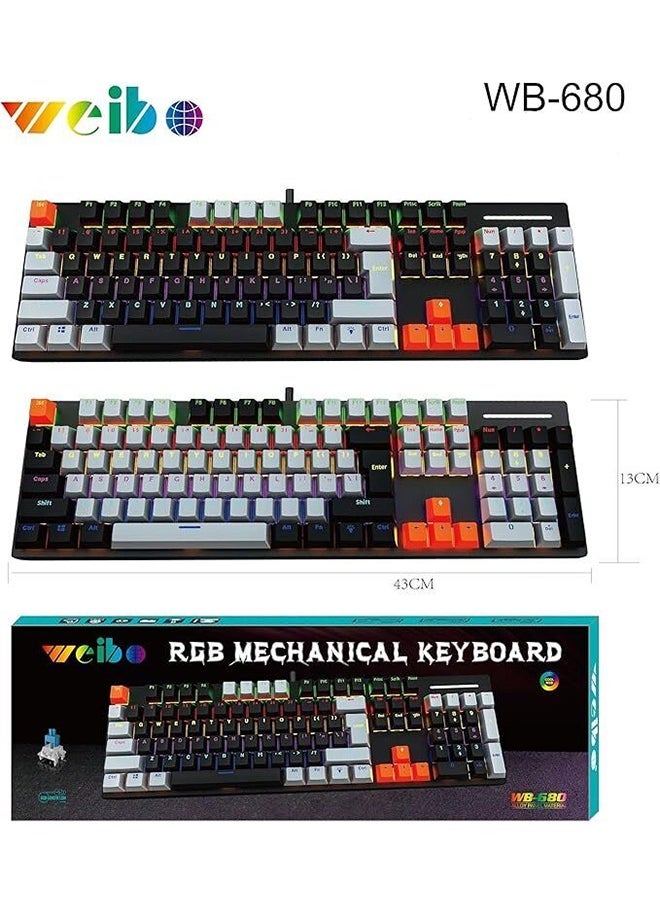 Weibo - WB-680 Mechanical Gaming Keyboard Red Switch 104 Keys, Mechanical Keyboard with RGB Backlit Hot Swap USB-C Wired PBT Keycaps 18 Dedicated Media Keys for PC Gaming and Home - Image 1