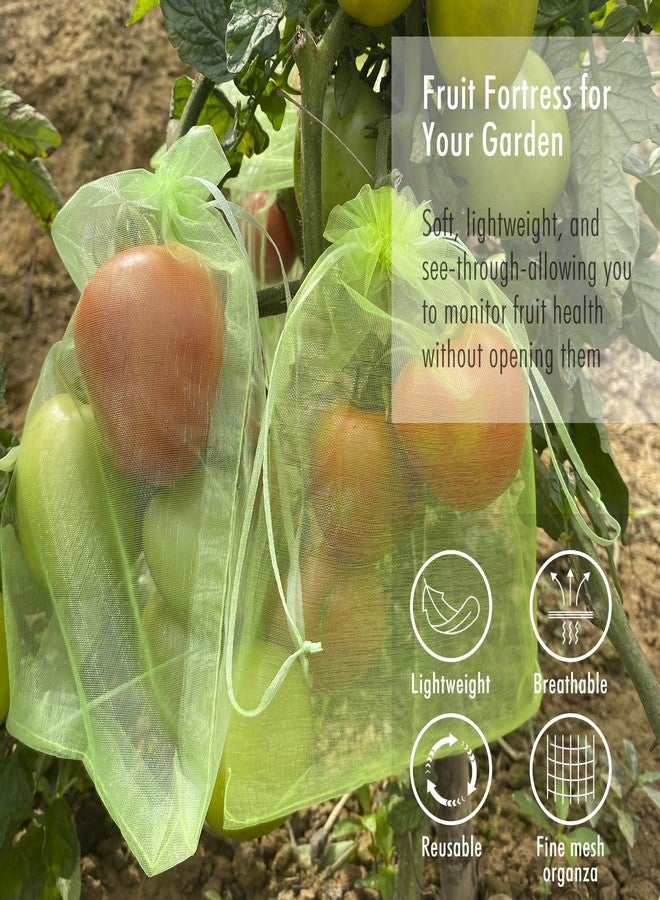 Fetanten Fruit Protection Bags, Fetanten 50 PCS 6 x 8 Inch Mesh Drawstring Bag for Fruit Trees, Small Green Garden Fruit Plant Netting Cover Bag Protect Blueberry Tomato Apple Mango from Bird Insect Pest - Image 2
