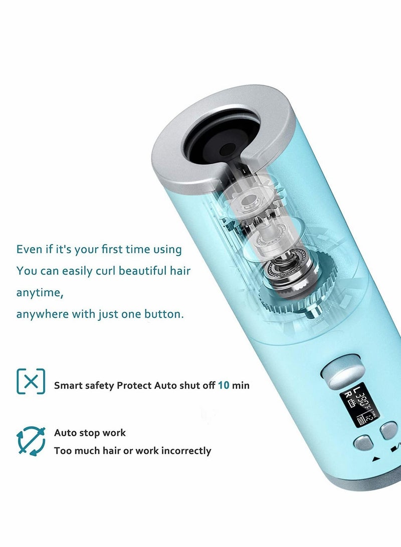 Automatic Hair Curler, Anti-Tangle Wireless Auto Curling Iron Wand, Portable USB Rechargeable Spin Curler Ceramic Barrel Rotating for Long Hair, Fast Heating Styling, Styling Tools(Blue) - Image 3