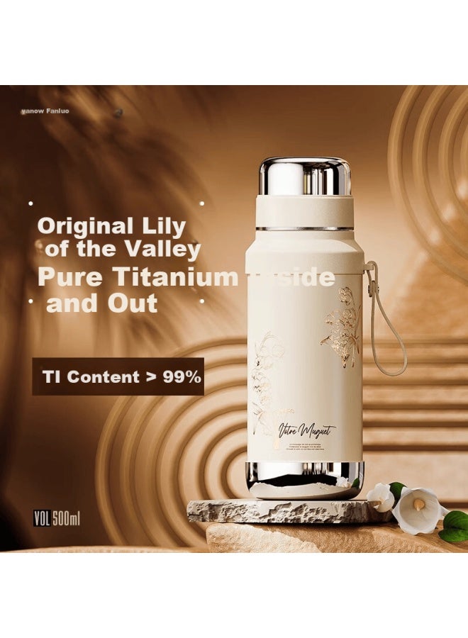 Vanow Pure Titanium Insulated Water Bottle For Women New High-value Portable Tea Cup Birthday Gift Lily Of The Valley - Image 1