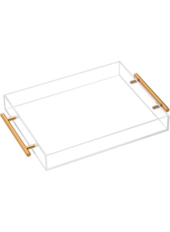 TPGP Clear Acrylic Lucite Serving Tray with Metal Handles,No Need to Assemble,11x14 Inch,Decorative Storage Organizer with Spill-Proof Design,Serving for Coffee,Breakfast,Dinner and More - Image 1