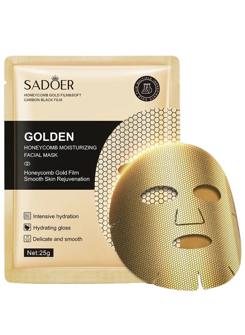 SADOER 10 Pcs Honeycomb Moisturizing Facial Mask Set Honeycomb Gold Film Smooth Skin Rejuvenation Hydrating Moisturizing Nourishing Smooth Skincare Face Mask Sheet For Women and Men for All Skin Types - Image 2