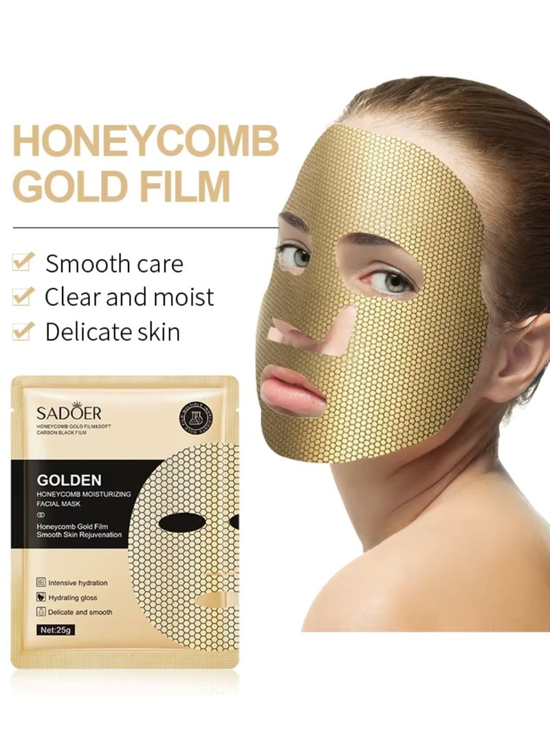 SADOER 10 Pcs Honeycomb Moisturizing Facial Mask Set Honeycomb Gold Film Smooth Skin Rejuvenation Hydrating Moisturizing Nourishing Smooth Skincare Face Mask Sheet For Women and Men for All Skin Types - Image 3