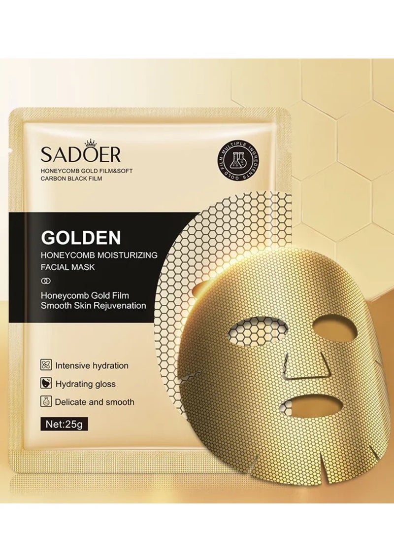 SADOER 10 Pcs Honeycomb Moisturizing Facial Mask Set Honeycomb Gold Film Smooth Skin Rejuvenation Hydrating Moisturizing Nourishing Smooth Skincare Face Mask Sheet For Women and Men for All Skin Types - Image 5