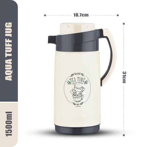 Trueware Aqua Jug Insulated Flask -1500 Ml | Insulated Tea Pot Kettle Inner Steel Outer Plastic | Hot & Cold | Food Grade Plastic | Lightweight BPA-Free | Wide Mouth Design | Ideal for Office, Travel - Image 4