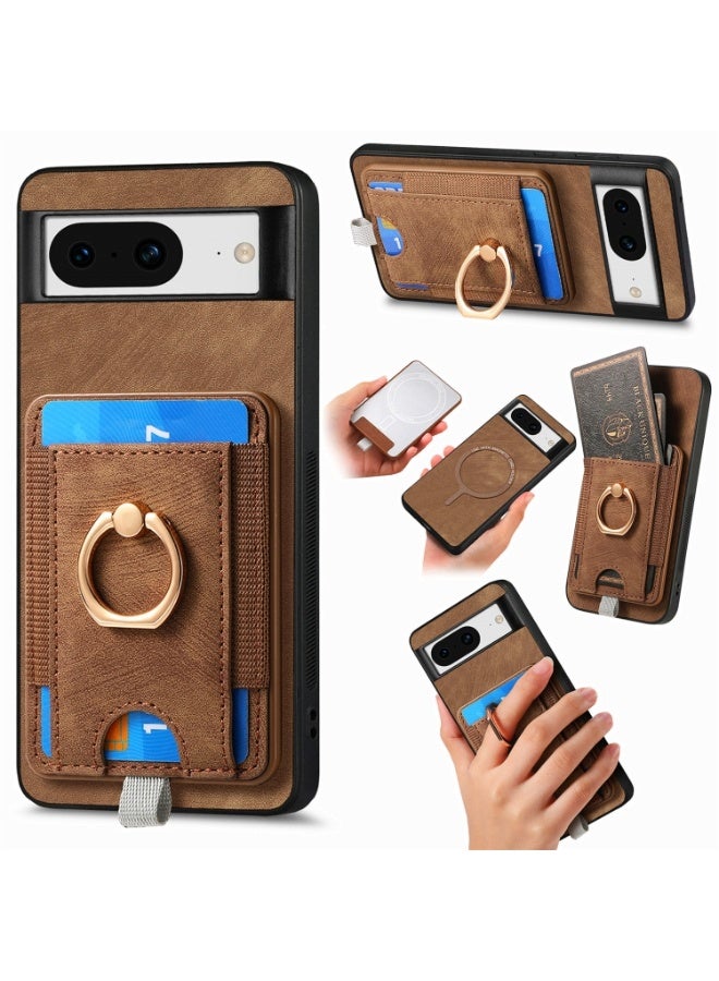 erorex Brown Magnetic Leather Phone Case with Card Holder for Google Pixel 6 - Image 3