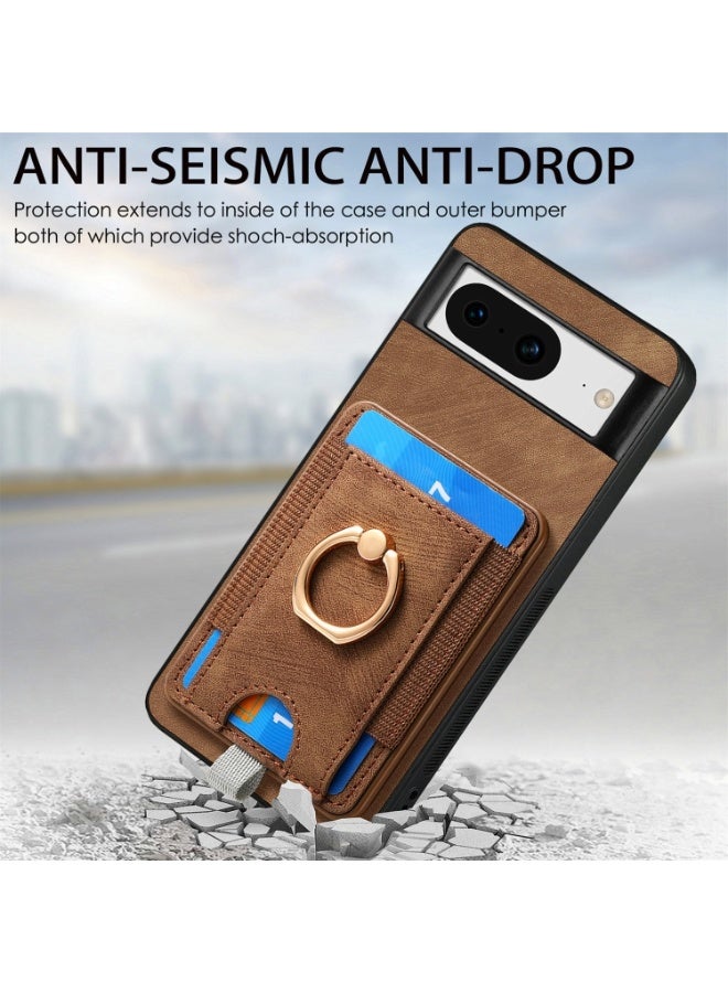 erorex Brown Magnetic Leather Phone Case with Card Holder for Google Pixel 6 - Image 5