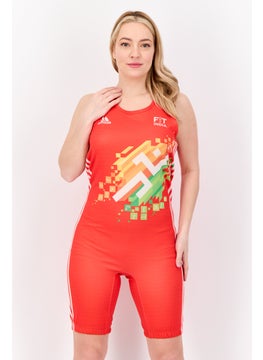 Adidas Women Sportswear Fit Brand Logo Sleeveless Wrestling Playsuits, Coral  - Image 1