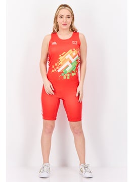 Adidas Women Sportswear Fit Brand Logo Sleeveless Wrestling Playsuits, Coral  - Image 2