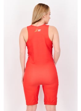 Adidas Women Sportswear Fit Brand Logo Sleeveless Wrestling Playsuits, Coral  - Image 4