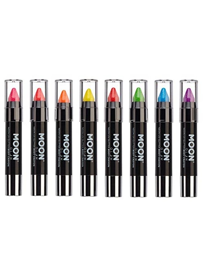 Moon Glow Blacklight Neon Glitter Face Paint Stick/Body Crayon Makeup For The Face & Body Set Of 8 Colours Glows Brightly Under Blacklights - Image 1