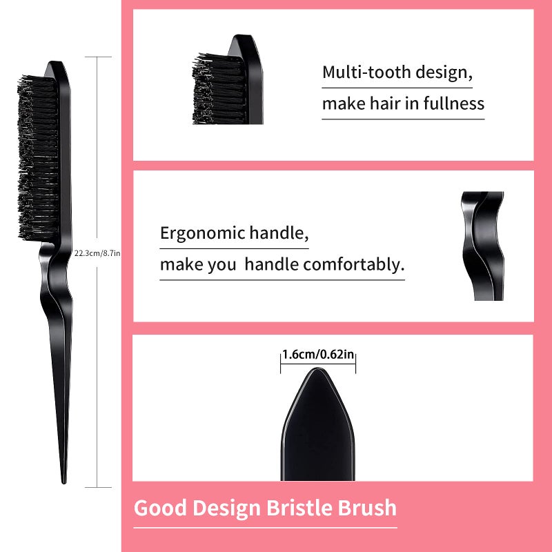 Goiple 3 Pieces Hair Styling Comb Set Teasing Brush Rat Tail Comb Edge Brush for Edge&Back Brushing, Combing, Slicking Hair for Women (Black) - Image 3