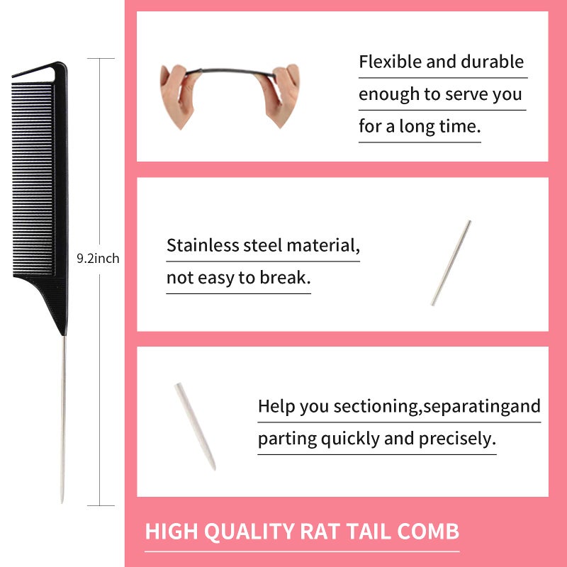 Goiple 3 Pieces Hair Styling Comb Set Teasing Brush Rat Tail Comb Edge Brush for Edge&Back Brushing, Combing, Slicking Hair for Women (Black) - Image 4