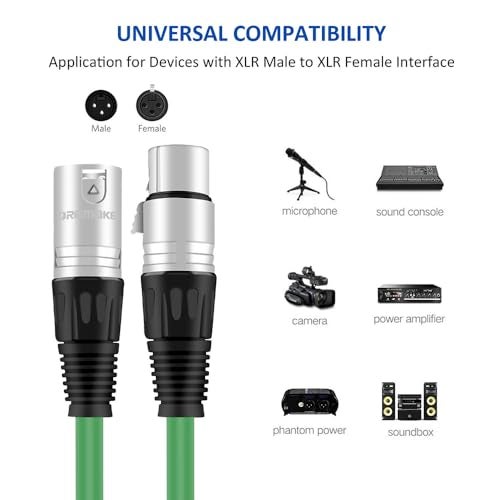 DREMAKE Balanced XLR Cable 33 Foot Premium Series XLR Male to XLR Female Patch Cord Professional Microphone Cable for Recording, Mixing, Stage, Karaoke, DJ, Pro, Live Sound & Performance - Green - Image 2