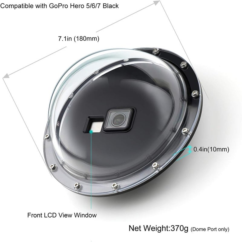 غيبولي منفذ قبة لكاميرات GoPro Hero 7 أسود/فضي/أبيض، Hero 6 أسود، Hero 5 أسود، Hero 2018 - عدسة منفذ قبة للغوص مع علبة مقاومة للماء ومشغل ومقبض عائم للتصوير تحت الماء - Image 4