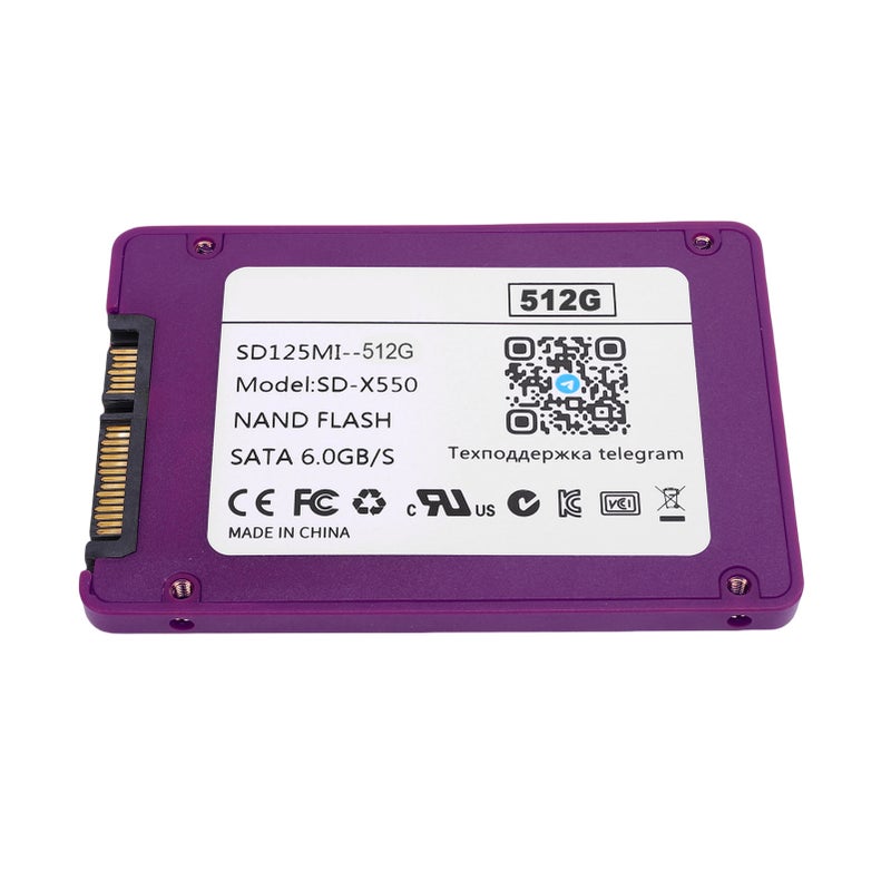 2.5 بوصة محرك أقراص دقيق صلب SATA III 6 جيجابت في الثانية عالية السرعة 550 ميغابايت في الثانية محرك أقراص داخلي للكمبيوتر أو الكمبيوتر المحمول 512 جيجابايت أرجواني - Image 1