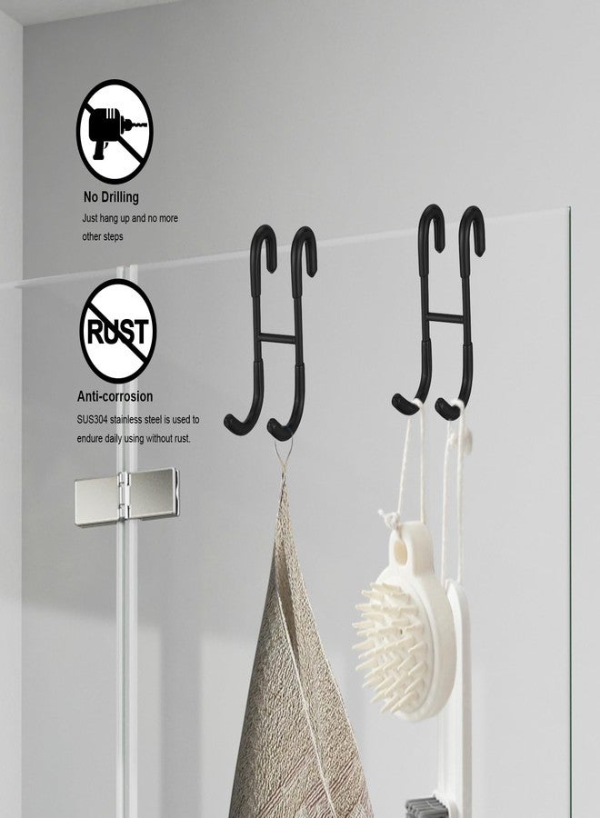 BWE خطافات باب الدش BWE عبوة 2، خطافات باب فوق من الفولاذ المقاوم للصدأ 304، خطافات مناشف لحمام باب دش زجاجي بدون إطار 0.47" (12 مم)، خطافات دش بدون حفر، أسود غير لامع - Image 2