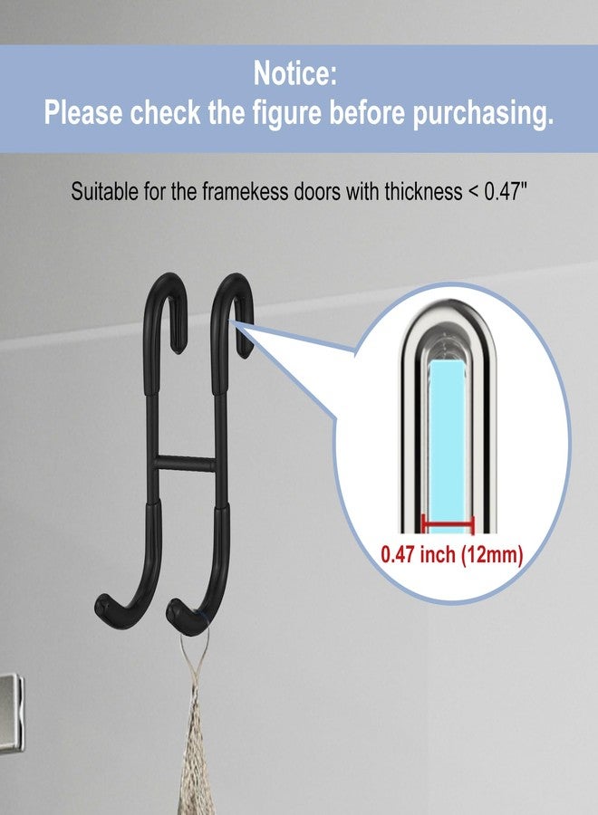 BWE خطافات باب الدش BWE عبوة 2، خطافات باب فوق من الفولاذ المقاوم للصدأ 304، خطافات مناشف لحمام باب دش زجاجي بدون إطار 0.47" (12 مم)، خطافات دش بدون حفر، أسود غير لامع - Image 5