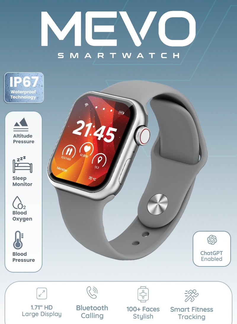 Moxedo Mevo Smart Watch for Android & iOS with 1.71" HD AMOLED Display, Wireless Charging, Chat GPT AI Assistant, Bluetooth Calling, Fitness & Health Tracker, Sleep Monitor, IP67 Waterproof (Gray) - Image 2
