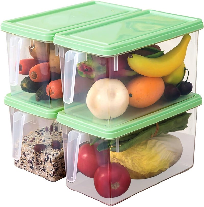 MineSign 4 Pack Plastic Food Storage Bins with Lids for Fridge Produce Saver Containers for Refrigerator Organization Stackable Freezer Organizer Fresh Keeper Container(Green) - Image 1