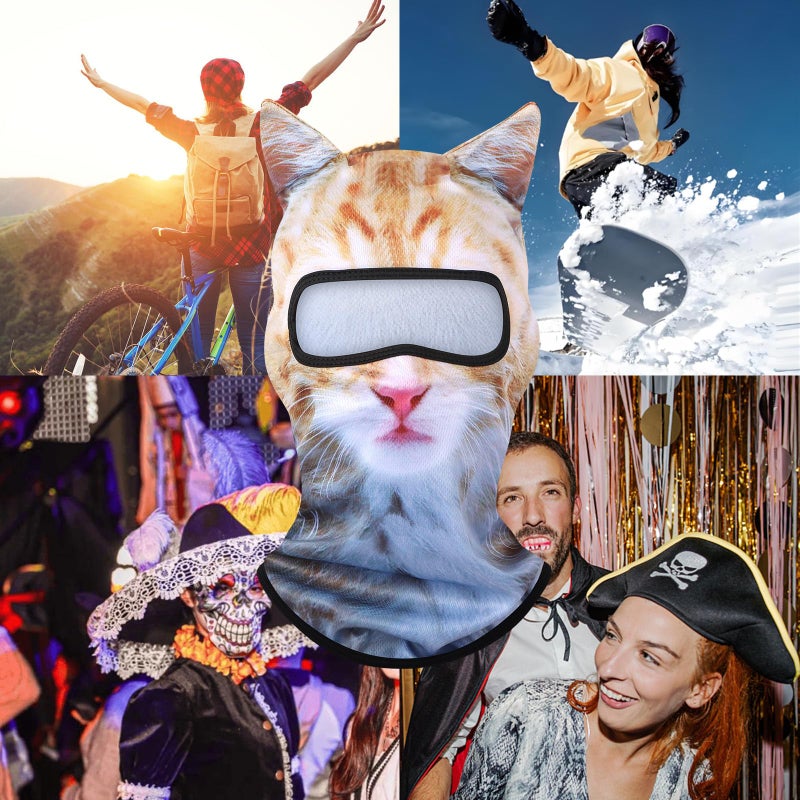 EUDOLAH 3D Cat Ski Balaclava Sheisty Face Mask with Ears Cute Animal Ski Mask for Music Festivals Raves Party Outdoor Activities Cat Orange - Image 3