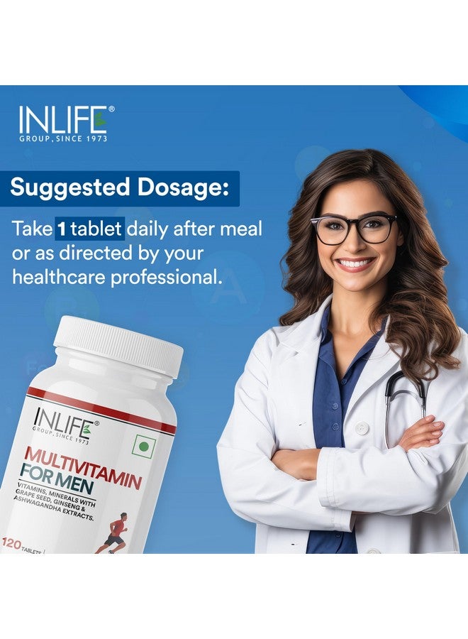 Inlife أقراص متعددة الفيتامينات للرجال من INLIFE | غنية بالزنك، فيتامين C، فيتامين D3، والمعادن الأساسية | تدعم الطاقة، التحمل، والمناعة | الصحة العامة والعافية - 120 قرص - Image 3