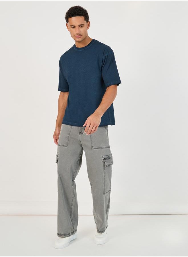 Styli Acid Washed Slogan Print Oversized T-Shirt  - Image 2
