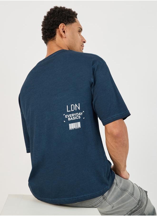 Styli Acid Washed Slogan Print Oversized T-Shirt  - Image 1