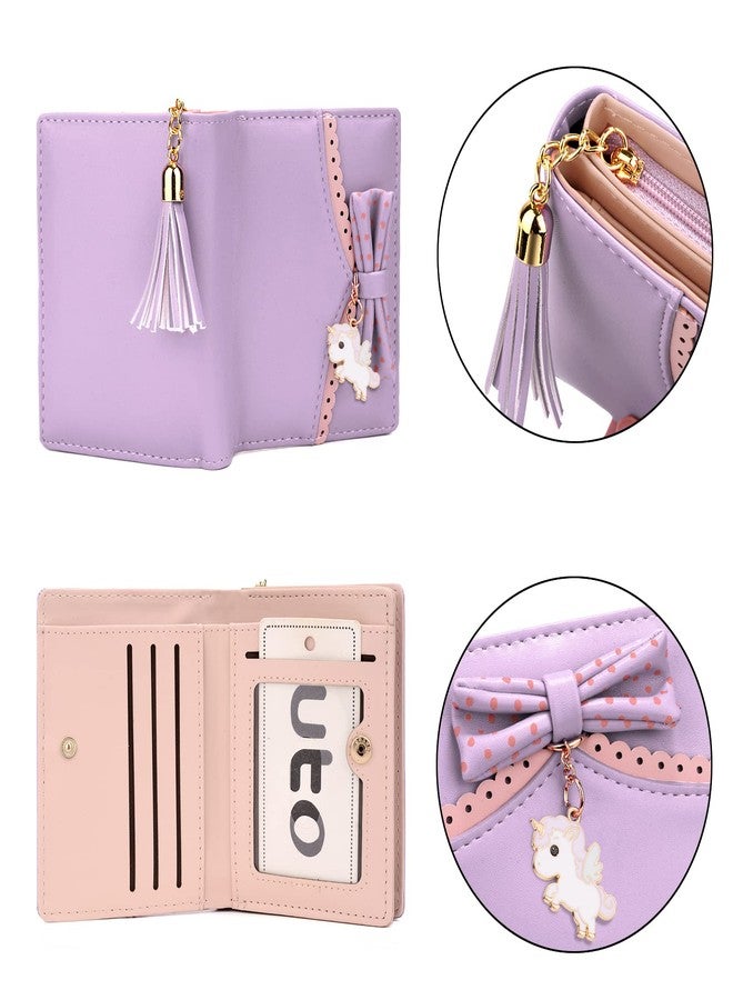 يو تي أوه محفظة UTO للبنات بتصميم يونيكورن لطيف مع فيونكة، محفظة نقود وحامل بطاقات وأوراق نقدية، منظم - Image 4