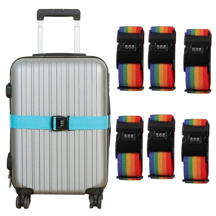 Dayalu Pack of 6 Luggage Strap | Luggage Belt for Suitcase & Trolley Bags | Travel Belt with TSA Passlock Quick Release Adjustable Buckle for Suitcase | Rainbow - Image 1