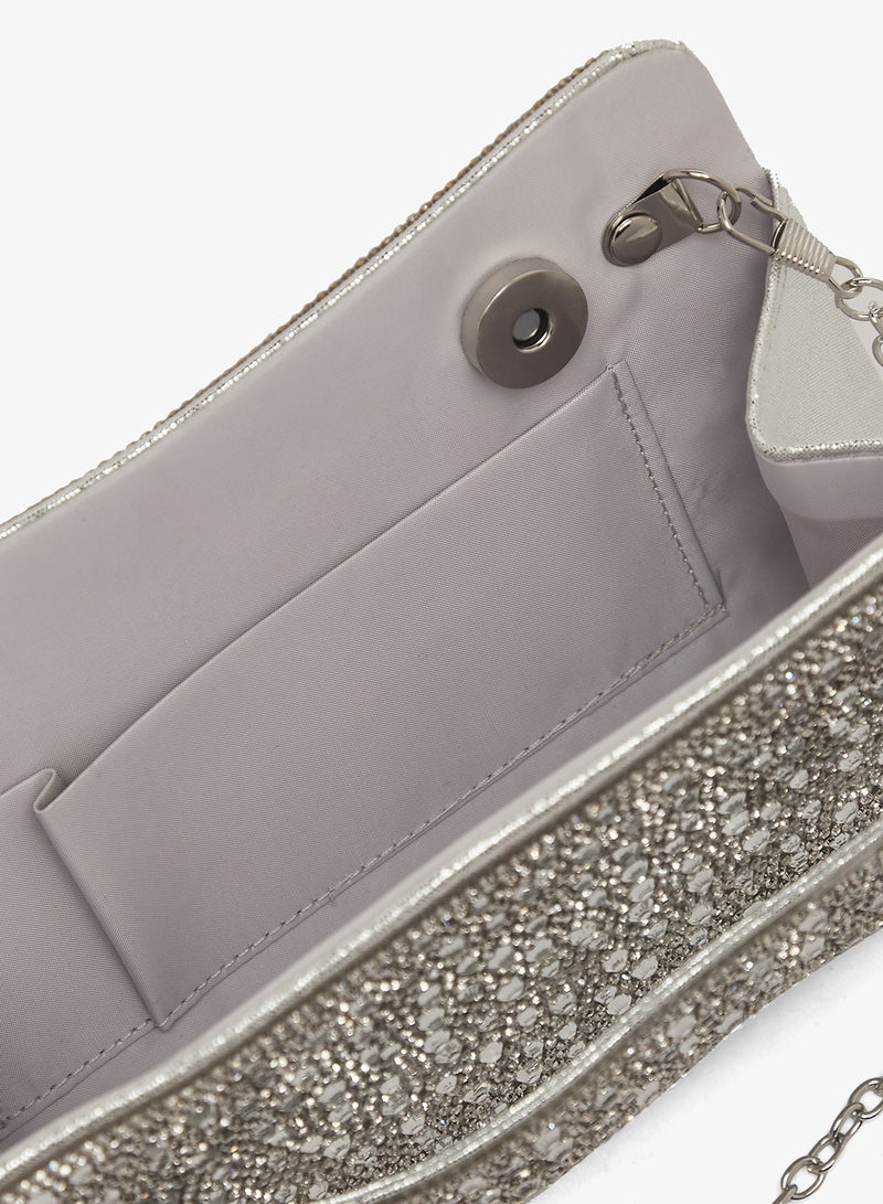 Khizana Silver Detailed Embellished Hand Strap Clutch - Image 4