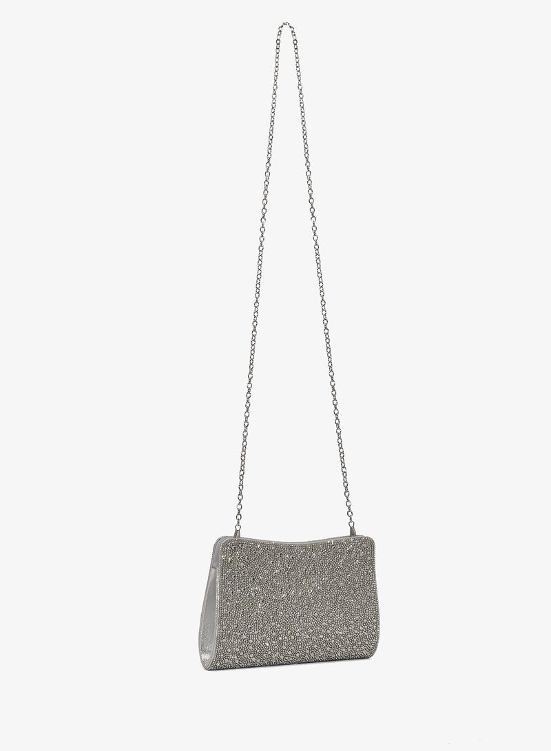 Khizana Silver Detailed Embellished Hand Strap Clutch - Image 2