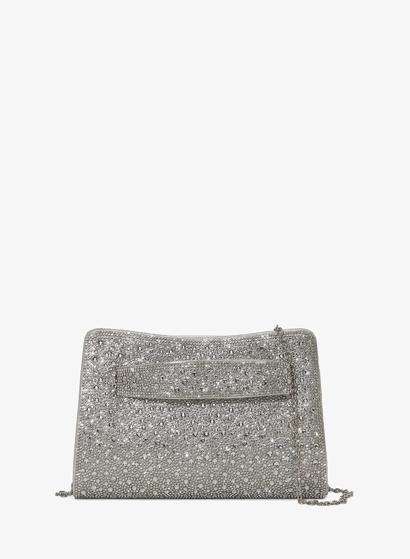 Silver Detailed Embellished Hand Strap Clutch
